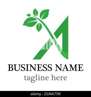 Une icône de vecteur de modèle commercial lettre avec logo feuille Banque D'Images