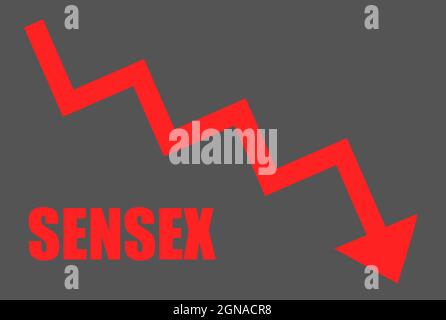 Signe bas Sensex, dégradation du signe du marché boursier Illustration de Vecteur