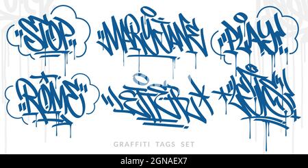 Résumé Bleu manuscrit Hip Hop urbain Street Art Graffiti style mots Vector Illustration Set Illustration de Vecteur