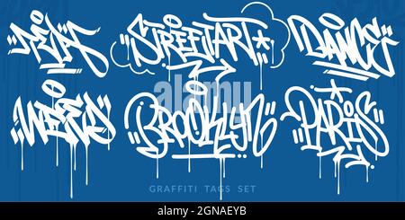 Jeu d'illustrations vectorielles abstrait plat HIP Hop Urban Street Art Graffiti style Words Vector Illustration de Vecteur
