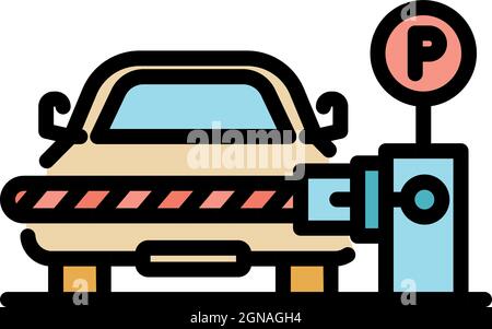 Icône d'arrêt de voiture sur la barrière. Contour de l'arrêt de voiture sur la barrière vecteur icône couleur plat isolé Illustration de Vecteur