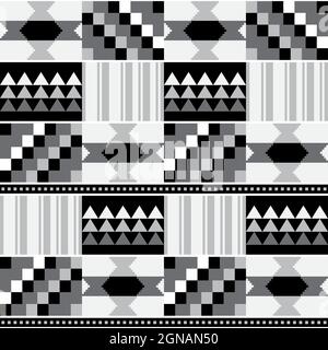 Motif textile sans couture, motif géométrique traditionnel de nwentoma du Ghana en noir, gris et blanc Illustration de Vecteur