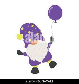 Un gnome de Noël avec une barbe blanche et une casquette, isolé sur un fond blanc. Illustration de Vecteur