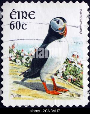 IRLANDE - VERS 2004: Un timbre imprimé en Irlande montre Puffin, Fratercula Arctica, Seabird, vers 2004 Banque D'Images