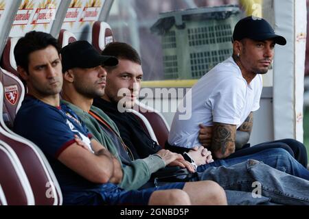 Turin, Italie. 23 septembre 2021. Andrea Belotti (Torino FC), Simone Zaza (Torino FC) et Armando Izzo (Torino FC) pendant le Torino FC vs SS Lazio, football italien série A match à Turin, Italie, septembre 23 2021 crédit: Independent photo Agency/Alamy Live News Banque D'Images