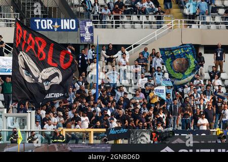 Turin, Italie. 23 septembre 2021. S.S. Lazio Supporters pendant le FC de Turin vs SS Lazio, football italien série A match à Turin, Italie, septembre 23 2021 crédit: Agence de photo indépendante/Alamy Live News Banque D'Images