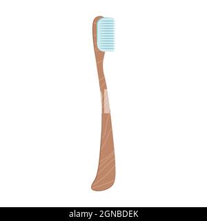 Brosse à dents en bois isolée sur fond blanc. Illustration vectorielle plate. Mockup de brosse à dents en bambou, soins dentaires et hygiène bucco-dentaire pr stomatologique Illustration de Vecteur