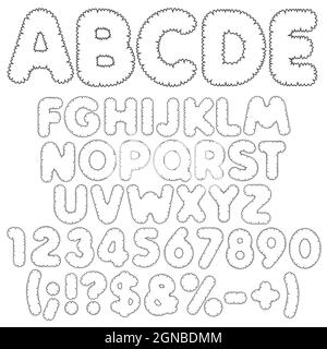 Alphabet, lettres, chiffres et signes de Shaggy. Objets vectoriels isolés sur fond blanc. Illustration de Vecteur