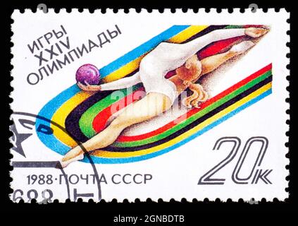 RUSSIE, URSS - VERS 1988: Timbre-poste de l'URSS montrant XXIV Jeux Olympiques de sport Banque D'Images