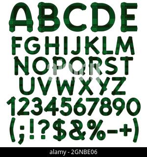 Alphabet, lettres, chiffres et signes du tartan en tissu vert. Objets vectoriels isolés sur fond blanc. Illustration de Vecteur