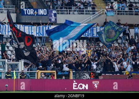 Turin, Italie. 23 septembre 2021. S.S Lazio Supporters pendant le FC de Turin vs SS Lazio, football italien série A match à Turin, Italie, septembre 23 2021 crédit: Agence de photo indépendante/Alamy Live News Banque D'Images
