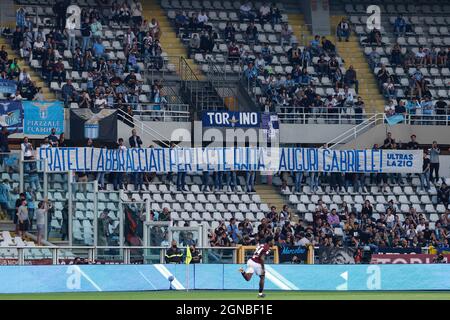 Turin, Italie. 23 septembre 2021. S.S Lazio Supporters pendant le FC de Turin vs SS Lazio, football italien série A match à Turin, Italie, septembre 23 2021 crédit: Agence de photo indépendante/Alamy Live News Banque D'Images