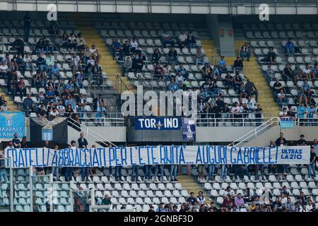 Turin, Italie. 23 septembre 2021. S.S Lazio Supporters pendant le FC de Turin vs SS Lazio, football italien série A match à Turin, Italie, septembre 23 2021 crédit: Agence de photo indépendante/Alamy Live News Banque D'Images