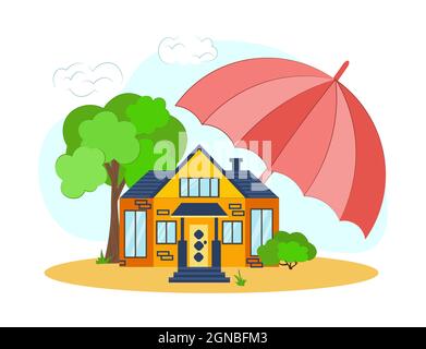 illustration vectorielle de la sécurité domestique, de l'immobilier. Concept de services de police d'assurance. Maison dessinée sous un parapluie de style plat Illustration de Vecteur