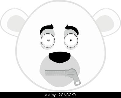 Illustration vectorielle émoticône du visage d'un ours polaire de dessin animé avec une fermeture éclair dans sa bouche Illustration de Vecteur