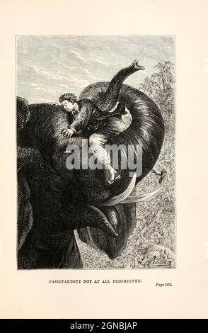 Passespartout pas du tout effrayé. Du livre ' autour du monde dans quatre-vingts jours ' de Jules Verne (1828-1905) traduit par Geo. M. Towle, publié à Boston par James. R. Osgood & Co. 1873 première édition aux États-Unis Banque D'Images