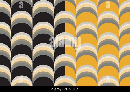 arc géométrique des années 70, motif sans couture dans une palette de couleurs gris beige. Arrière-plan noir ou jaune facile à modifier. Vecteur Illustration de Vecteur