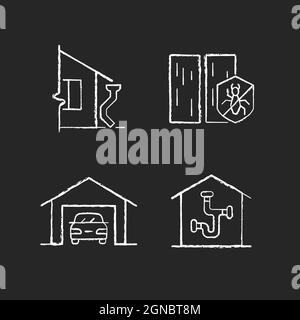 Construction résidentielle craie icônes blanches sur fond sombre Illustration de Vecteur