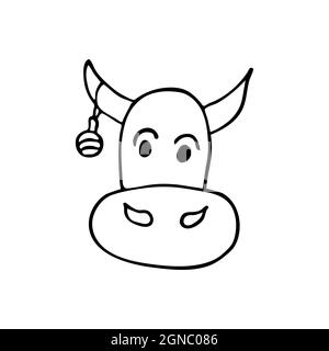 Taureau de style doodle dessiné à la main de la nouvelle année en vecteur. Illustration isolée sur fond blanc. Pour la conception graphique et Web Illustration de Vecteur