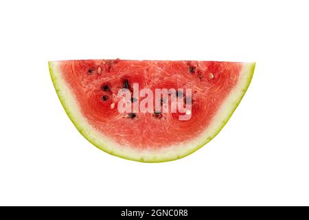 Tranche de melon d'isolé sur fond blanc, vue du dessus Banque D'Images