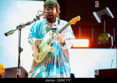 Leeds, Royaume-Uni le 27 août 2021. Simon Neil, James Johnston et Ben Johnston du groupe Biffy Clyro se sont produits sur la scène principale du Leeds Festival 202 Banque D'Images
