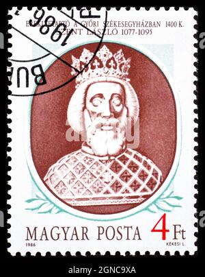 HONGRIE - VERS 1986: Timbre-poste imprimé en Hongrie montre Saint Laszlo 1077-1095, rois hongrois Banque D'Images
