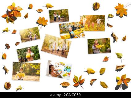 Composition de feuilles d'automne avec images. Copier l'espace. Banque D'Images