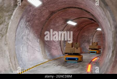 tunnel de métro circulaire avec machine automatique travaillant pour transférer le produit, rendu 3d Banque D'Images