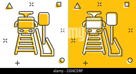 Icône station de métro en style comique. Illustration vectorielle de la bande dessinée du train Subway sur fond blanc isolé. Chemin de fer, effet de destruction de cargaison concep. D'affaires Illustration de Vecteur