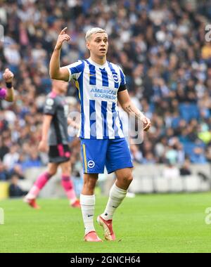 Leandro Trossard de Brighton lors du match de la Premier League entre Brighton et Hove Albion et Leicester City au stade de la communauté American Express, Brighton, Royaume-Uni - 19th septembre 2021 - photo Simon Dack/Telephoto Images utilisation éditoriale uniquement. Pas de merchandising. Pour les images de football, les restrictions FA et Premier League s'appliquent inc. Aucune utilisation Internet/mobile sans licence FAPL - pour plus de détails, contactez football Dataco Banque D'Images