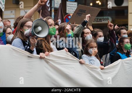 Berlin, Allemagne, 24 septembre 2021: GRETA Thunberg à Berlin, manifestant dans un vendredi pour une future grève mondiale du climat Banque D'Images