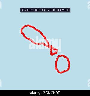 Saint-Kitts-et-Nevis carte en gras. Bordure rouge brillante avec ombre molle. Plaque d'identification du pays. Illustration vectorielle. Illustration de Vecteur