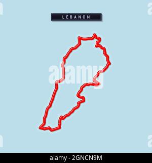 Liban carte en gras. Bordure rouge brillante avec ombre molle. Plaque d'identification du pays. Illustration vectorielle. Illustration de Vecteur