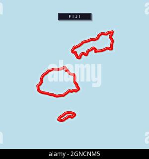 Carte des Fidji en gras. Bordure rouge brillante avec ombre molle. Plaque d'identification du pays. Illustration vectorielle. Illustration de Vecteur