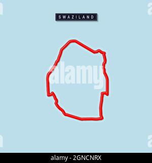 Swaziland ou eSwatini carte en gras. Bordure rouge brillante avec ombre molle. Plaque d'identification du pays. Illustration vectorielle. Illustration de Vecteur