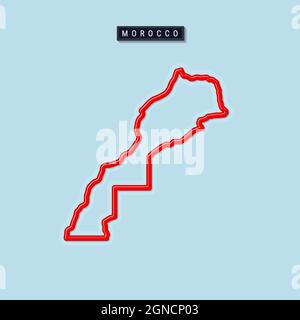 Maroc carte des contours gras. Bordure rouge brillante avec ombre molle. Plaque d'identification du pays. Illustration vectorielle. Illustration de Vecteur