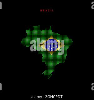 Carte à motif points carrés du Brésil. Carte de pixels en pointillés avec couleurs de drapeau national isolées sur fond noir. Illustration vectorielle. Illustration de Vecteur