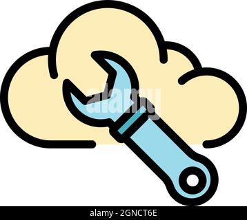 Icône de clé à douille. Contour de l'icône de vecteur de clé à nuages couleur isolée à plat Illustration de Vecteur