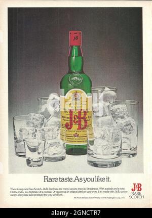 J&B pur malt Premium scotch whisky whisky vintage publicité publicité pub années 1970 Banque D'Images