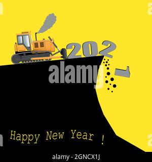 Bulldozer décharge l'année 2021. Illustration de Vecteur