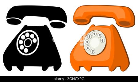 Téléphone ancien modèle obsolète dessin animé couleur et noir vecteur illustration élément de conception objet, horizontal, sur blanc, isolé Illustration de Vecteur