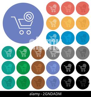 Chariot désactivé contour multi-couleurs des icônes plates sur les arrière-plans ronds. Inclut des variantes d'icônes blanches, claires et sombres pour les effets de survol et d'état actif Illustration de Vecteur