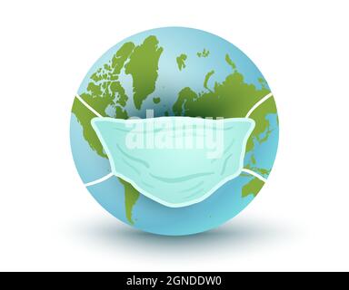 Illustration vectorielle de la planète Terre avec masque médical pour le jour de la Terre. Journée de la Terre 22 avril. Nous aimons notre planète. Illustration de Vecteur