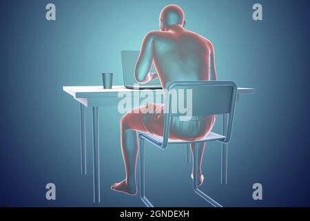 Mauvaise posture lors de l'utilisation de l'ordinateur portable, illustration Banque D'Images