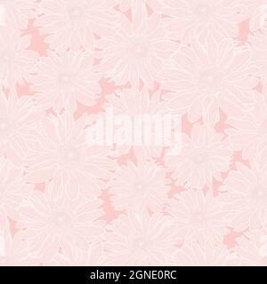 Motif floral vectoriel sans couture de fleurs de camomille dans des couleurs pastel rose clair avec contour blanc. Imprimé décoratif pour le papier peint, l'emballage, le textile, le tissu de mode ou d'autres couvertures imprimables. Illustration de Vecteur