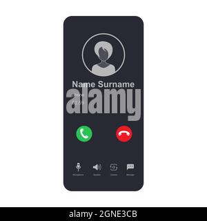 Modèle pour l'écran d'appel entrant avec icônes. Interface smartphone, applications Web. Messagerie vocale, appel, écran de chat vidéo. Style plat. Illustration de Vecteur
