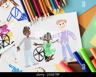 dessin d'amis enfants désactivés. Haute qualité et résolution magnifique concept de photo Banque D'Images