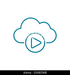 Icône de la ligne de bouton lecture du Cloud. Hébergement de fichiers audio et vidéo. Services de serveur multimédia. Concept de streaming en ligne. Idée de cinéma à la demande. Médias Internet Illustration de Vecteur