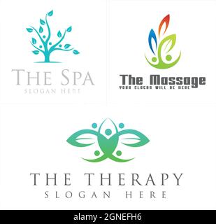 Spa esthétique massage personnes nature logo design Illustration de Vecteur