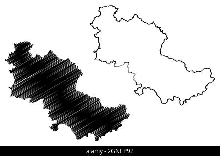 District de Dindori (État de Madhya Pradesh, division de Jabalpur, République de l'Inde) carte illustration vectorielle, scribble croquis carte de Ramgarh Illustration de Vecteur